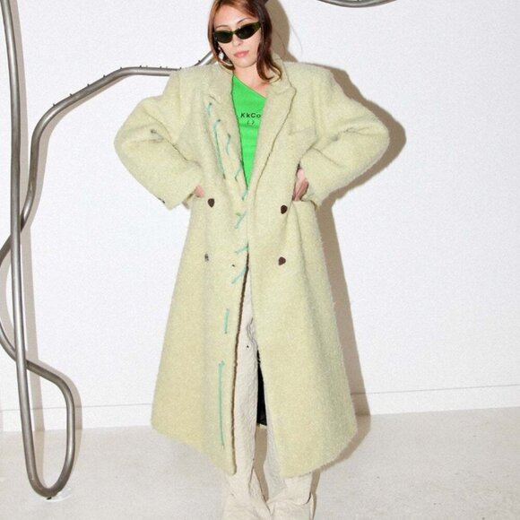 Kkco Cord Moss Coat Longline Wool Blend In Dried Eucalyptus Women Sz M NEW $650 - Picture 9 of 16